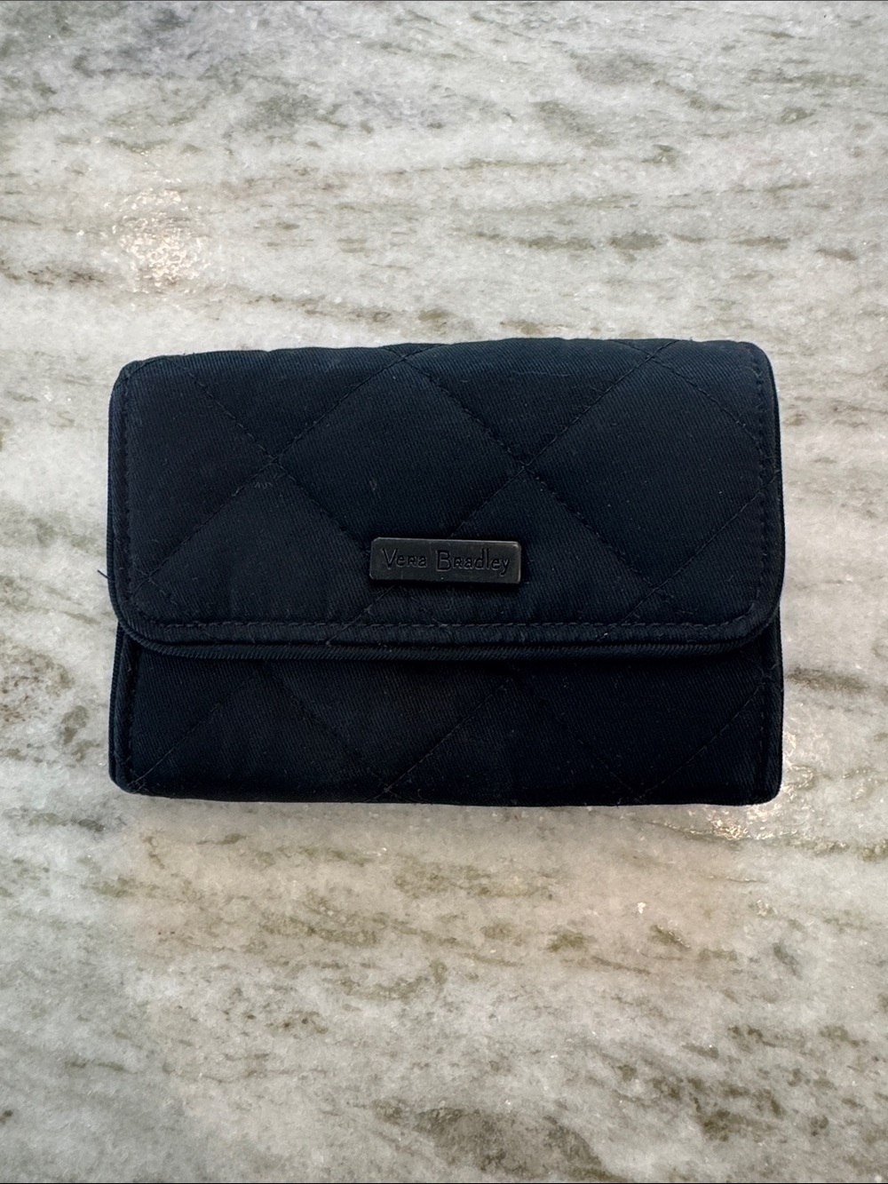 Vera Bradley Compact Black Wallet Quilted Performance Twill Fabric Snap‎ Closure